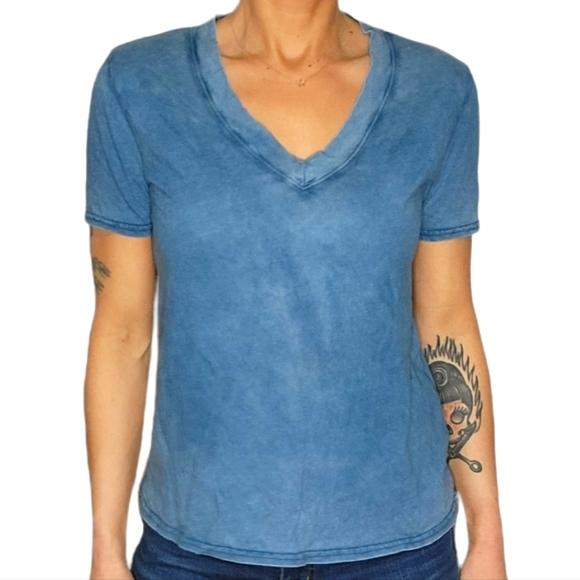 RVCA Cotton Short Sleeve V Neck Top Size X Small Blue - Picture 5 of 5